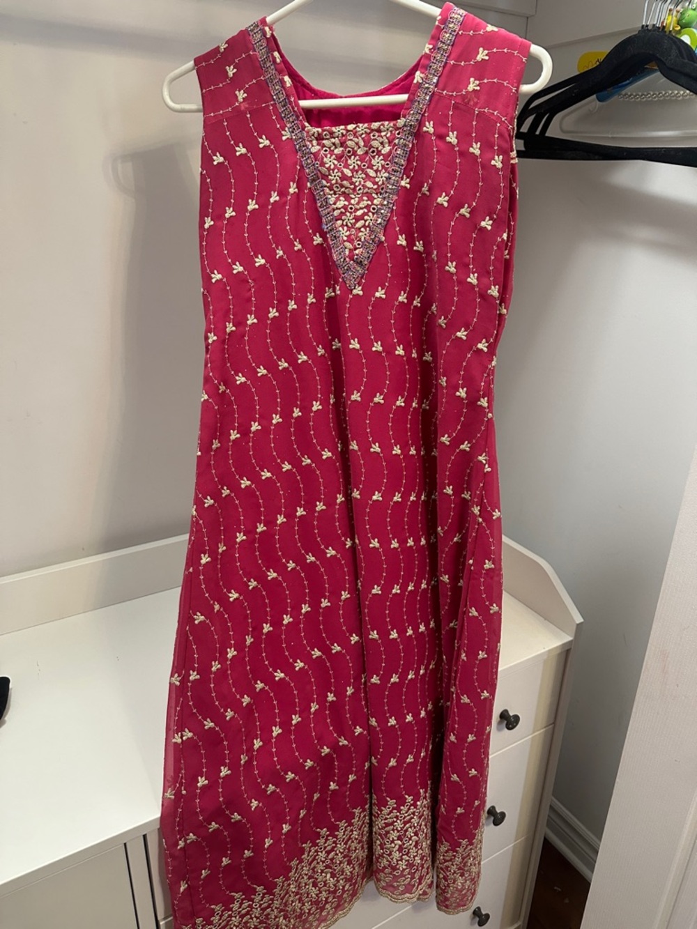 Girls Indian Kurta Pink Embroidered Sleeveless Dress
